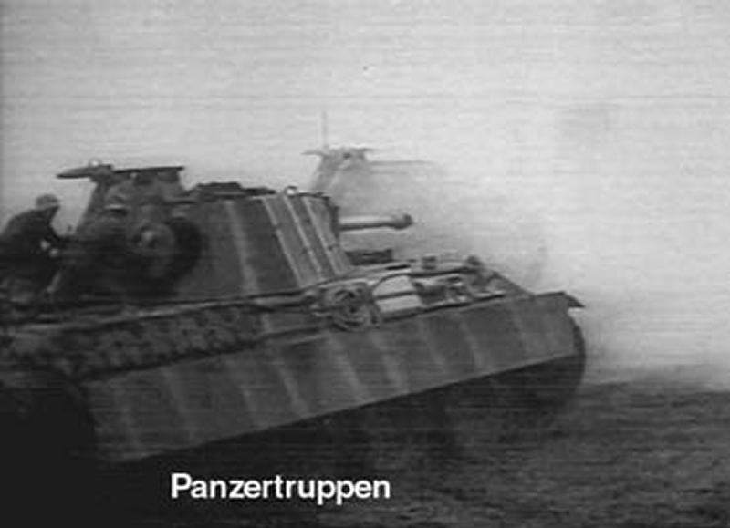25 PGD Panther attacking from Ortwig NE toward the Oder Eeb 2nd 45. (still from Wochenschau Nr 752, Febr 17/45