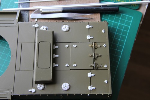 Fuel caps fitted and sanded along with some fake hinges