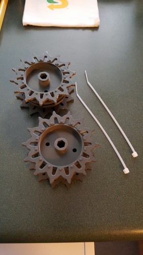 Stuart sprockets and large zip ties to reinforce them...