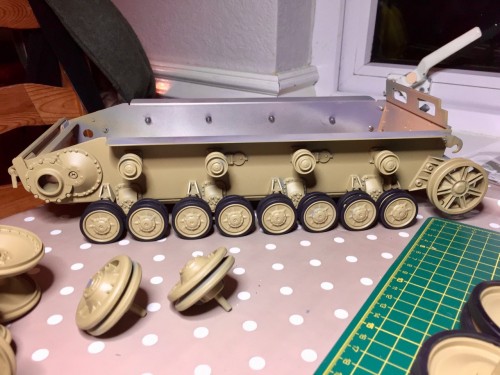 Tamiya Pz IV tyres fitted.
