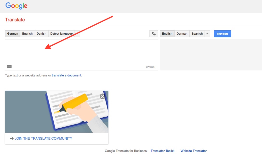 Google translator text box.