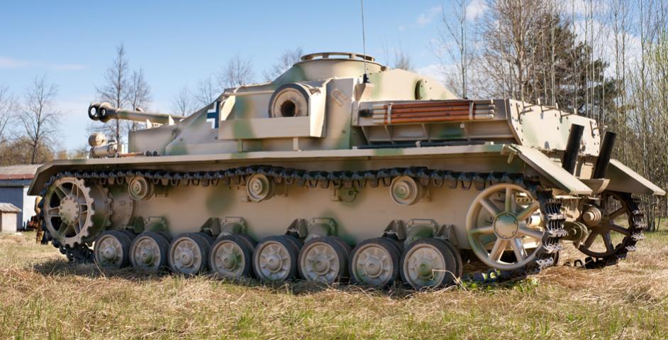 Stug IV- with vertically mounted spare wheel box.