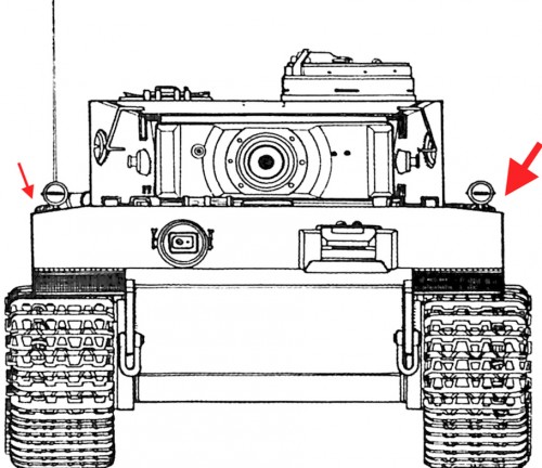 Slopes on Tiger 1's front armour plate just in front of headlights