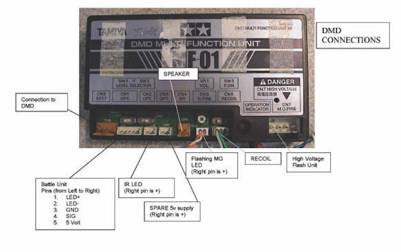 Tamiya wiring connectors on DMD MFU unit