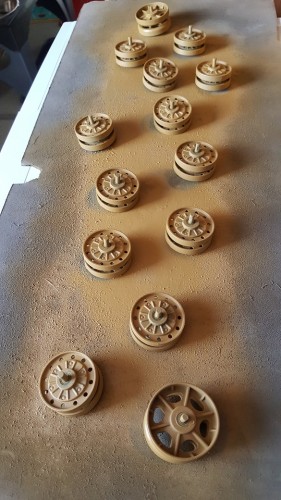 A Desert Mustard refresh of the backs and rims of the road wheels and idlers