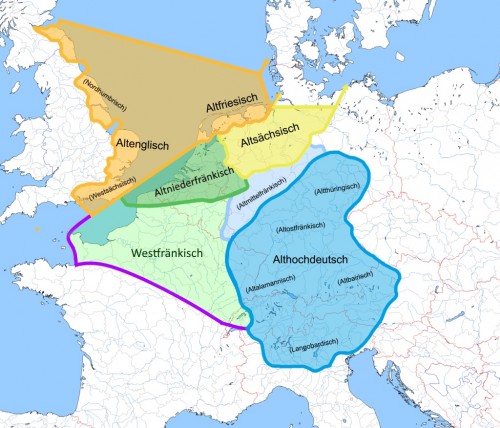 West Germanic speaking areas around 580 AD