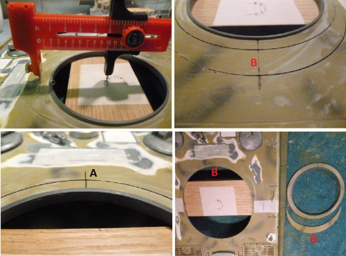 The proccess to remove and relocated section B is identical to how it is done on the Turret Base. ( Click for larger image )