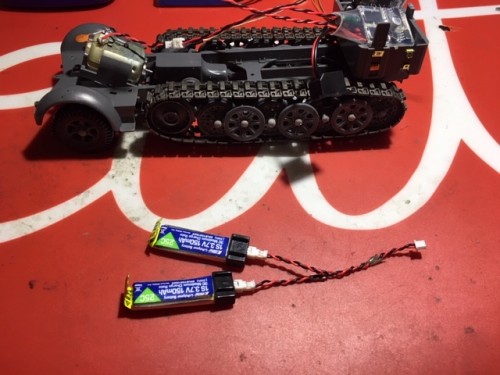 very small 2s lipo with custom micro connector.