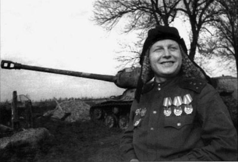 Soviet tank commander with two medals.