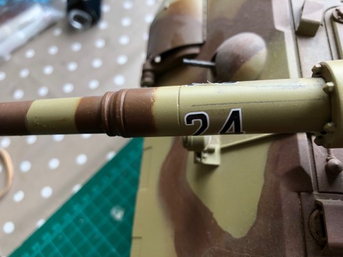 Tamiya KT barrel recoil length-traced with pencil