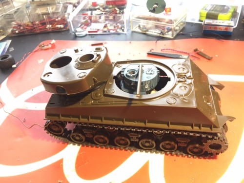 top of turret mechanism. donar #2 1/72 Tiger tank gave up its turrent drive for this tank.