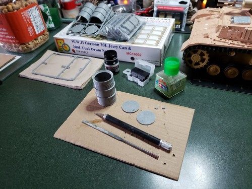 Starting out on some accessory details...Jerry Cans and some Fuel Drums.jpg