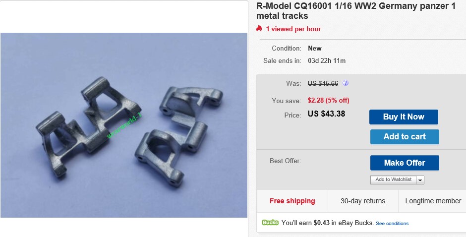 R-Model CQ16001 1/16 WW2 Germany panzer 1 metal tracks