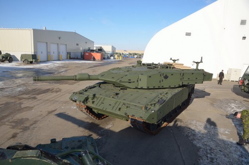 Leopard 2A4M CAN before fitting the Saab Barracuda Mobile Camouflage System